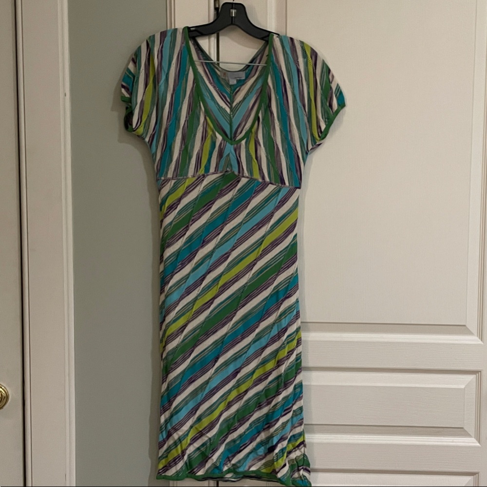 Missoni women’s Striped V-Neck Midi Dress in Blue & Green sz 42